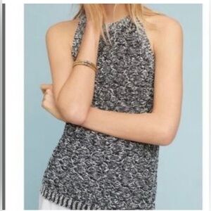 Anthropologie Black White Knit Sleeveless Halter Tank Top Size L